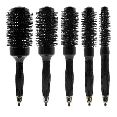 China Anti Heat Waterproof Black Hair Brush Around Styling Brush Tool Kit Salon Hair Brushes Ionic Hot Air Blow Styling Comb With Tail for sale