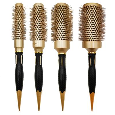 China Good Price Salon Round Professional High Temperature Resistance Gold Ceramic Ionic Soft Bristle Electroplating Round Hair Brush for sale