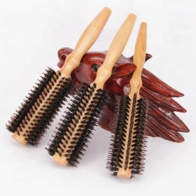 China Dew Salon Small MOQ Design Hair Brush Wooden Barber Styling Radial Round Barrel Brushes Comb Message Boar Bristle Brush Hair for sale