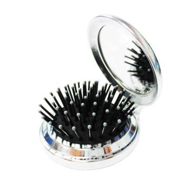 China Wholesale Cheap Logo Pocket Comb Small Fold Electroplating Round Comb Customized By MOQ Travel Hair Brush Baby Detangling Comb With Mirror for sale