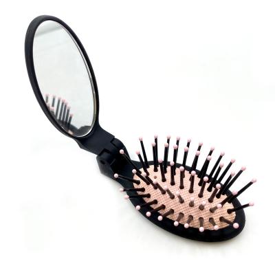 China Waterproof 2022 Custom Logo Women Travel Pink Air Cushion Mini Small Fold Folding Hair Portable Brush Comb With Mirror for sale