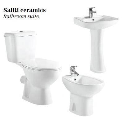 China Modern Ceramic Toilet LYTT06 Eco Washdown Toilet Sanitary Ware Suite + Pedestal Wash Basin + Two Piece Bidet for sale