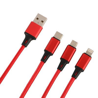 China High Quality Textured Filler Flexible Nylon Braid 3 Flat Cable 3 Mini 3-in-1 Cable Sets Electronics Products In-1 In 1 Data Cable for sale