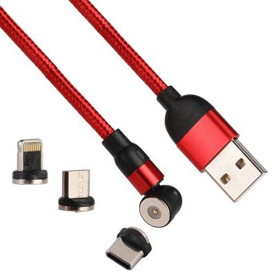 China Types Mobile Phone 8pin Connector 3 in 1 Magnetic 180 Degree Angled USB Quick Charging Cable for iPhone Type C Android for sale