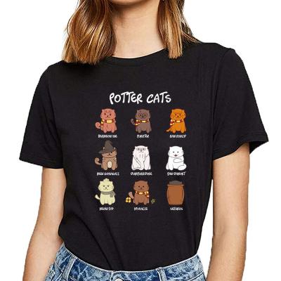 China Anti-Wrinkle T-shirt Women Hang Out Cats Lover Comic Custom Inscriptions Female T-Shirt for sale