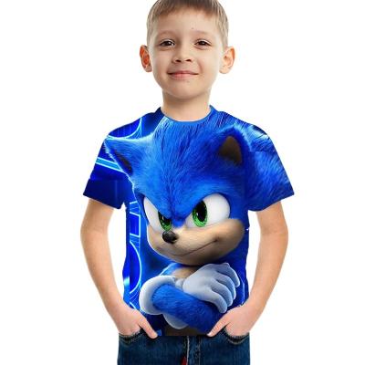 China Baby Blue 2021 QUICK DRY Funny Hedgehog T-shirt 3D Printed Cartoon Sonic T-shirt O-Neck Summer Boys Girls Streetwear Kids Children Clothes for sale