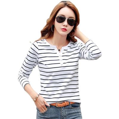 China Anti-Wrinkle Women T-shirt Cotton Long Sleeves Autumn Female Blusa White Plus Size Fashion Tops Tee Spring Lady T Shirts Striped Summer for sale