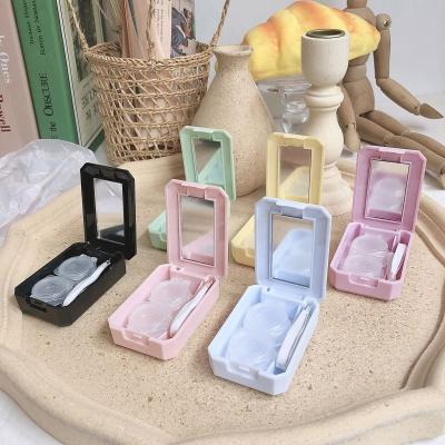 China New contact lens storage contact lens container cosmetic with mirror contact lens case plastic travel kit for sale