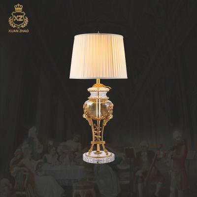 China XingZhong Luxury High Quality Crystal Table Lamp Fabric Lamp European Decor Home Room Shade Bedroom Desk Bedside Lamp for sale