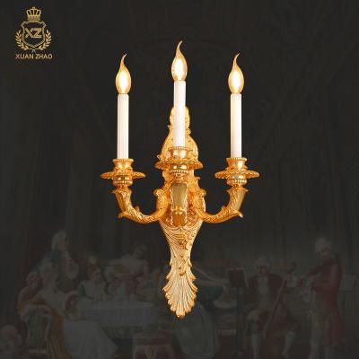 China XingZhong EUROPEAN 3-Light Vintage French Luxury Candelabra Decorative Wall Sconce Hand-carved Sconce Elegant and Exquisite for sale