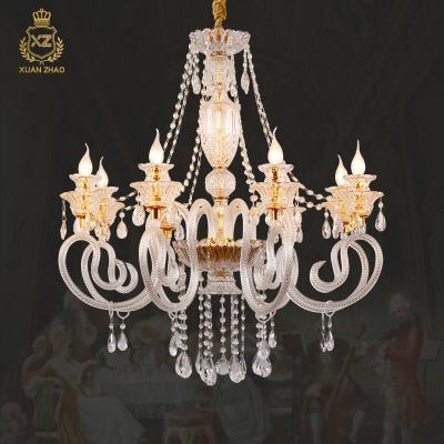 China XingZhong Hotel Style Villa European Brass Indoor Chandelier Lights Modern Living Indoor Dining Room Glass Lamp for sale