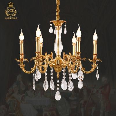 China European XingZhong European Style All Bronze Bedroom Crystal Brass Chandelier Living Room Dining Room Decorative Chandelier for sale