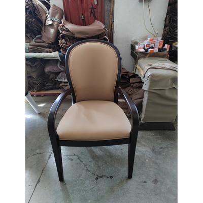 China Designer Creativity Creative Arc Armrest Leather Chair Comfortable Soft Mahjong Chair Dining Chair Negotiation Chair Hotel Chair Engineerin for sale