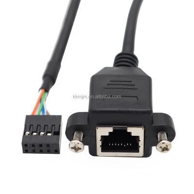 China Computer Lan Cable Ethernet Patch Cord 9pin Female to RJ45 Socket Screw Panel Mount Network Female Extension Cable for sale