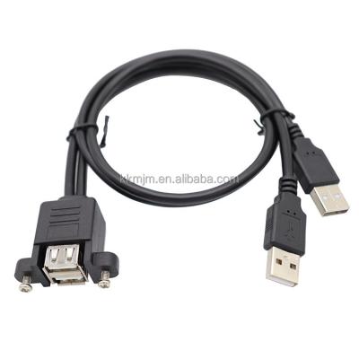 China COMPUTER Panel Mount USB 2.0 Dual Port Type One Extension Cable USB 2.0 Female To USB Male Plug Data Charging Extens for sale