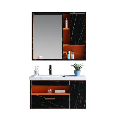 China Modern Modern Stainless Steel Bathroom Cabinet Vanity Set Wall Mounted With Rectangle Mirror Cabinet for sale