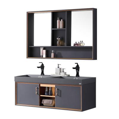 China Modern stainless steel double basin bathroom hd mirror cabinet combination with bathroom vanity for sale