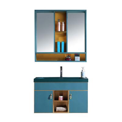 China Modern simple stainless steel basin bathroom hd mirror cabinet combination with bathroom vanities for sale