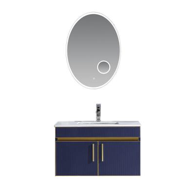 China Modern simple stainless steel basin bathroom hd mirror cabinet combination with bathroom vanities for sale