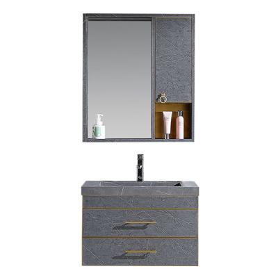 China Modern simple stainless steel basin bathroom hd mirror cabinet combination with bathroom vanities for sale