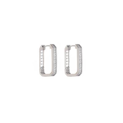 China New Arrivals Casual/Sporty 925 Sterling Silver Earrings Square U Shape Zircon Circle Vintage Trendy Earrings 2022 for sale