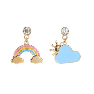 China Casual/Sporty 925 Sterling Silver Rainbow And Cloud Enamel Earring with Yellow Gold Plated for sale