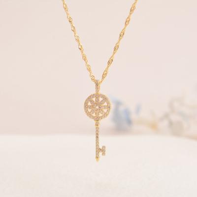 China Europe and America 925 Sterling Silver Classic Key Round Head Necklace with Full CZ Pendant with Yellow Gold Color for sale