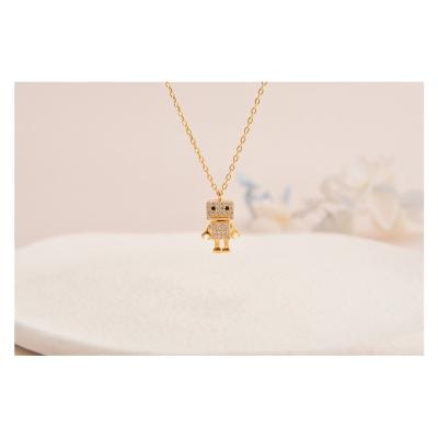 China Europe and America 925 Sterling Silver Small Robot Necklace with Full CZ Pendant with Yellow Gold Color for sale