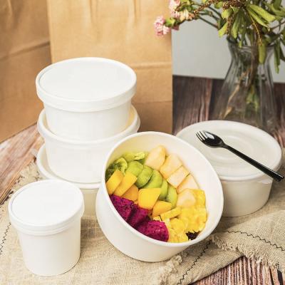 China Take Out Food Container Waterproof Sample Paper Bowl Available Biodegradable Material 1300ml White Paper Disposable Salad Bowl With Lid for sale