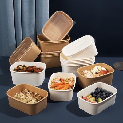 China Disposable Customized Paper Container Rectangular Shape With PP/PET Lid Waterproof 750/1000ml Disposable Paper Bowl for sale