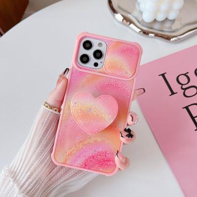 China New Pink Shockproof Girls Phone Case With Love Stand For iPhone13 Phone Case for sale