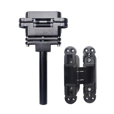 China Modern Adjustable Hydraulic Black Hidden 3D Hinge Automatically Protect 180 Degree Closed Wooden Door Hinge for sale