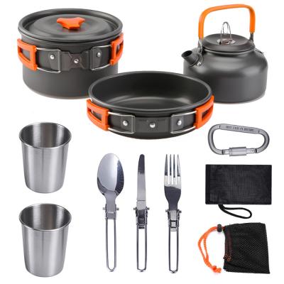 China Sustainable High Quality Aluminum Camping Pot Set Hiking Backpacking Cookware Outdoor Cooking Set for sale