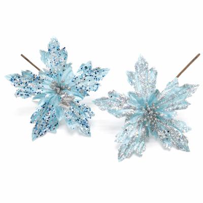 China Single Stem Flower Glitter Flower Picks Colorful Sequins Decorated Garland Garlands DIY Ornaments Home Christmas Tree Decor Turquoise Poinsettia for sale