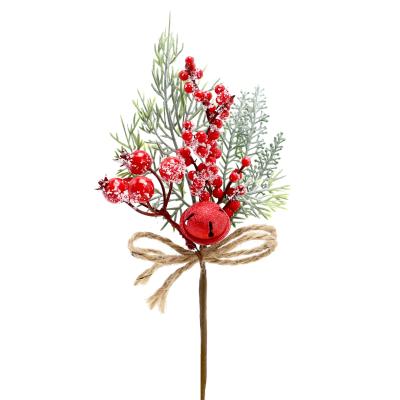 China Diy Faux Mistletoe Stem Christmas Jingle Bell Winter Decorative Xmas Accessory Tree Branch Picks With Jute Twine Artificial Frosted Berry for sale