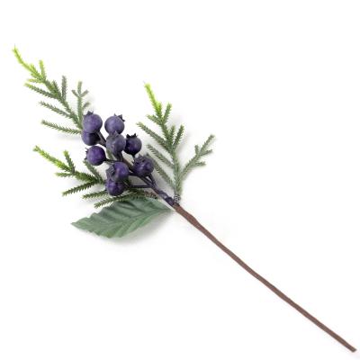 China Handmade Christmas Tree Picks Accessories Blue Berry Blueberries Stem Holly Spray For Winter Decoration Holiday Crafts for sale