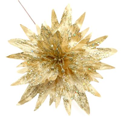 China Hot Selling Gold Artificial Flower Stem Amazon Romantic Glitter Flowers Dahlia For Christmas Decoration DIY Holiday Opens Layout Christmas Poinsettia for sale