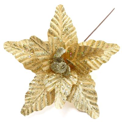 China Decorative Glitter Flowers Shinning Sequin Decorated Fabric Flower For Garden Decoration Widely Used Decorative Floral Bling Bling Glitter Poinsettia for sale