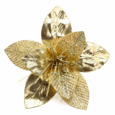 China Global Direct Selling Christmas Glitter Flower Stem Romantic Glitter Flowers for Christmas Tree Wreath DIY Garlands Layout Artificial Poinsettia for sale