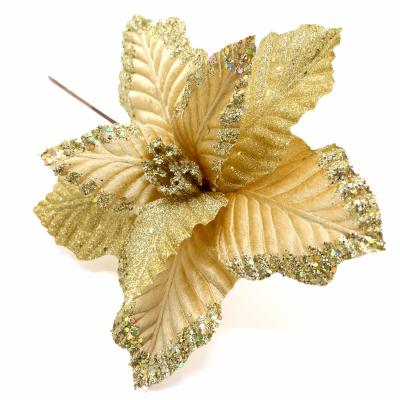 China Romantic Glitter Flowers Factory Direct Wholesale Christmas Flower For Christmas Tree Wreath DIY Wreaths Table Centerpiece Layout Artificial Poinsettia for sale