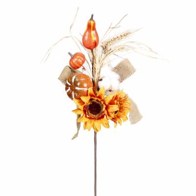 China Artificial Craft Artificial Cotton Stalk Corn Leaves Sunflower Pick Gold Autumn Leaves Wedding Decorations Autumn Decorations Harvest Decor for sale