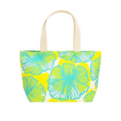 China Full Cotton 100% Portable Eco Friendly Reusable Reusable Organic Printing Mini Cotton Canvas Beach Shopping Tote Bags for sale