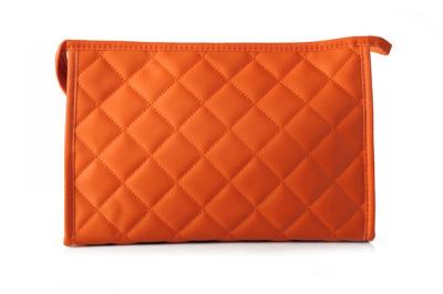 China Satin fabric rectangle cosmetic makeup bag with zipper , orange cosmetic case for sale