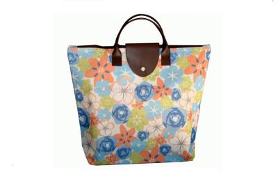 China Custom printed flower pattern recycled oxford tote bag for shopping for sale