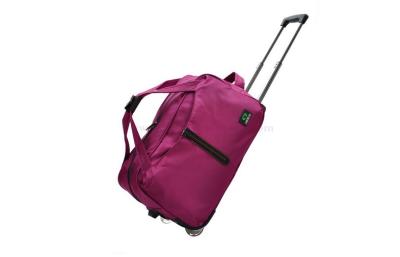 China Large Purple Oxford Fabric Roller Gear Bag Trolley Travel With Plastic Wheels for sale