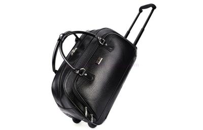 China Black PU leather trolley travel bag , businessmen wheeled luggage bags for sale