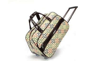 China Flower parttern PVC fabric wheeled luggage roller gear bag with zip front pocket for sale