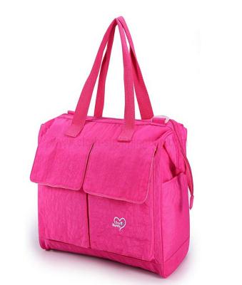 China Pink nylon shopping shoulder tote bag with two front pocket easy carrying for sale