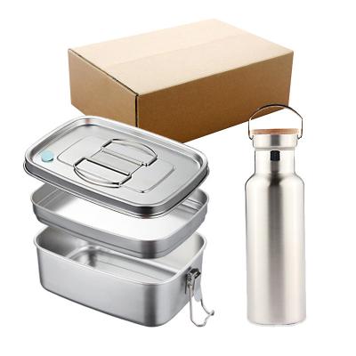 China Custom Large School Kids Metal Stainless Steel Thermo Bento Lunch Box Cool Keeping Food Storage Container Compartment with Thermos for sale