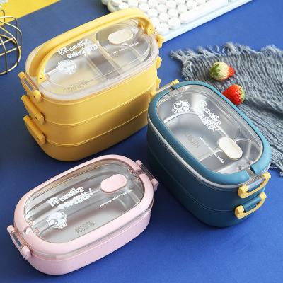 China 2022 Freshness Preservation Food Container Insulated Eco Friendly 3 Layer Compartment Thermos PP Kids School Plastic Bento Lunch Box for sale